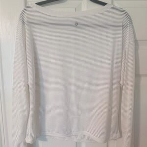 Lululemon White Thin-Striped Long Sleeve Pullover